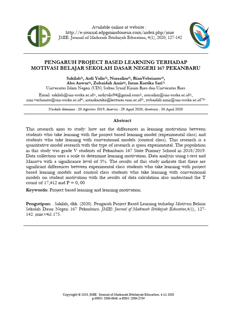 Pengaruh Project Based Learning Terhadap | PDF | Karier & Perkembangan ...