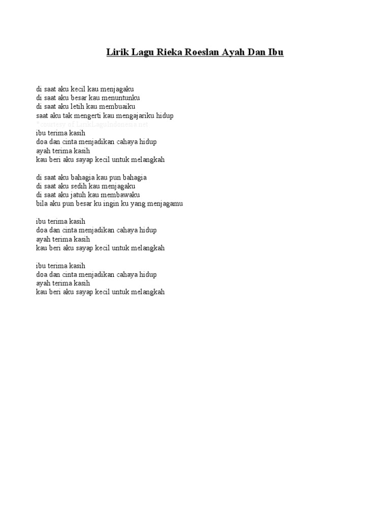 Lirik Lagu Rieka Roeslan Ayah Dan Ibu Pdf