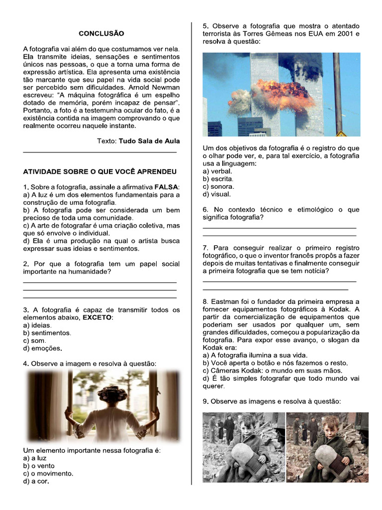 Fotografia 7º a e b Atividade | PDF