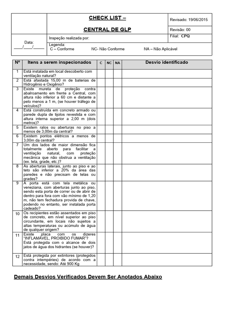 Checklist de Inspeção da Central de GLP | PDF