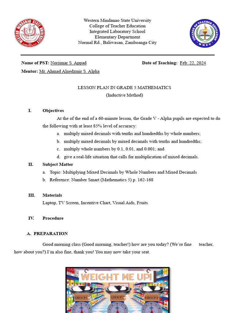 Grade 5 Math Lesson Plan: Mixed Decimals | PDF | Multiplication | Numbers