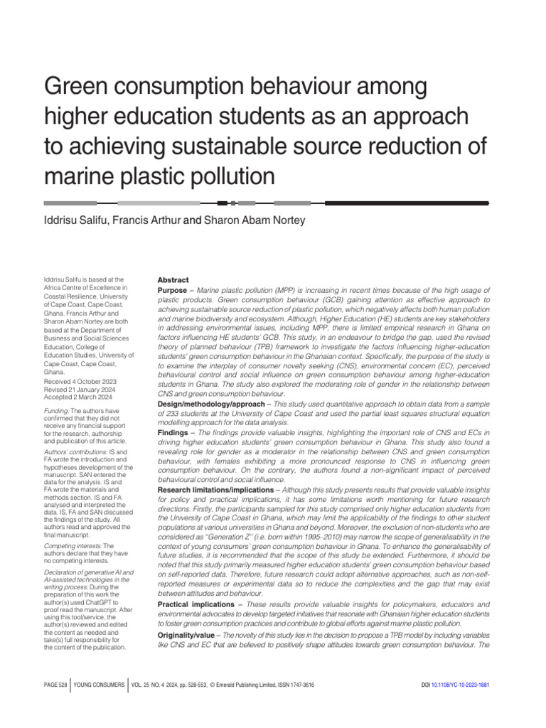 Green Consumption Behavior in Ghana's Students | PDF | Behavior ...