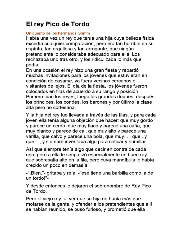 El Rey Pico de Tordo: Un Cuento de Grimm | PDF | Arte | Novela negra ...