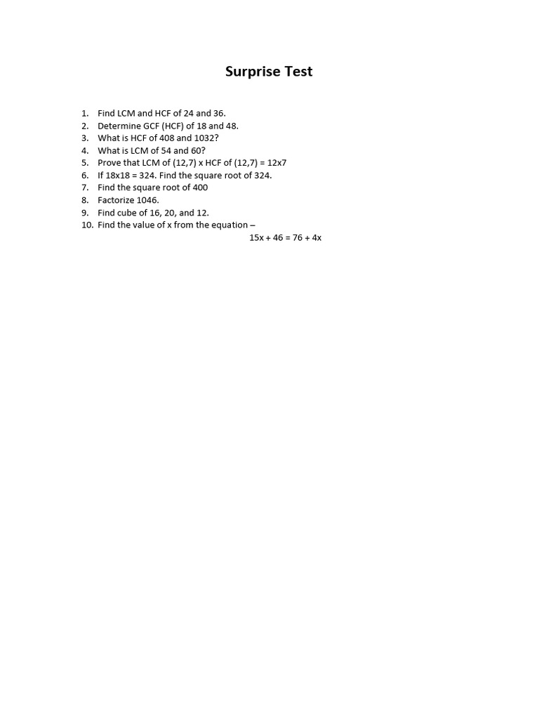Math Concepts for Surprise Test | PDF