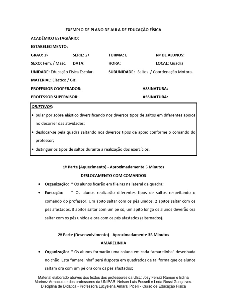 Exemplo de Plano de Aula de Educação Física | PDF | Educação Física
