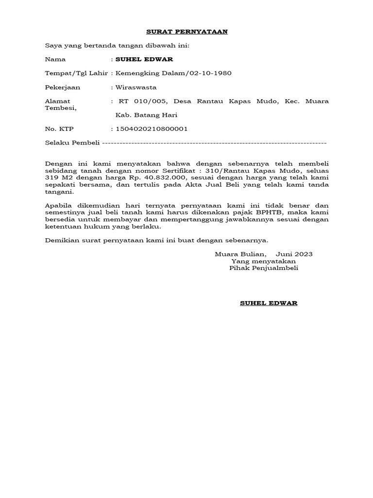 Surat Pernyataan Bphtb Pdf
