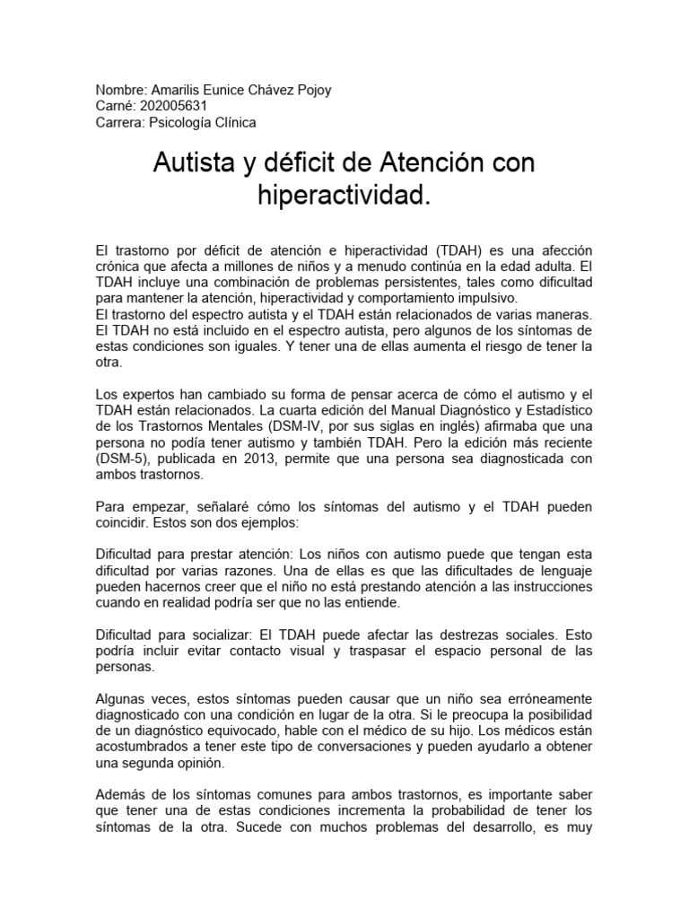 Relación entre Autismo y TDAH | PDF | Desorden hiperactivo y deficit de ...