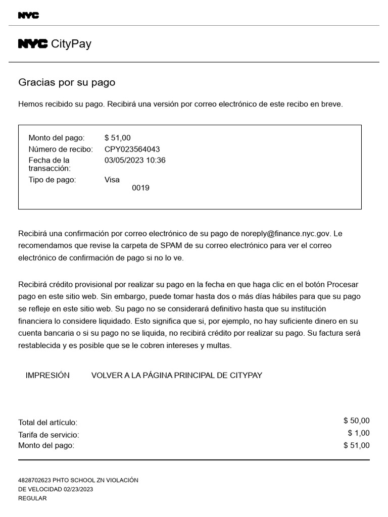 Gracias Por Su Pago NYC CityPay Ciudad de Nueva York PDF