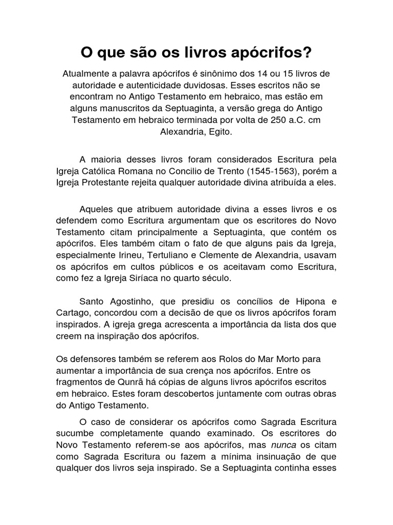 Entendendo os Livros Apócrifos | PDF | Cânon Bíblico | Bíblia