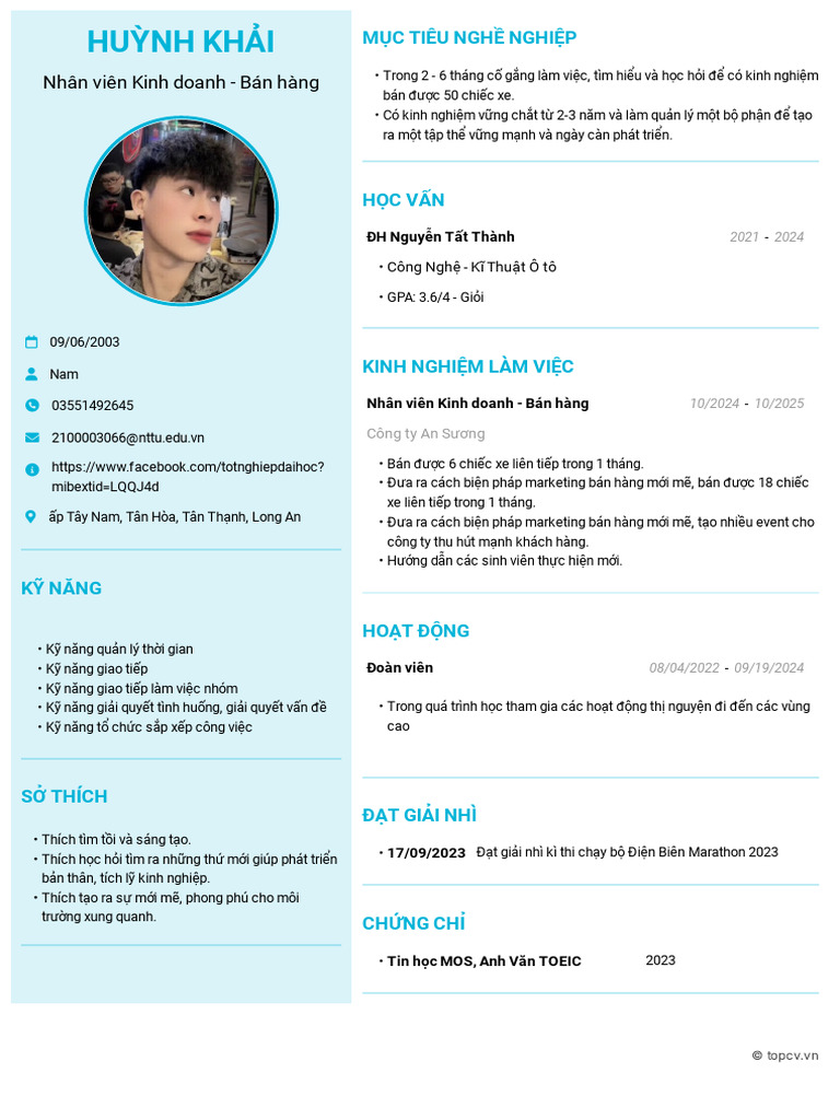 Cv Huỳnh Khải - Cv-Topcv.vn | PDF