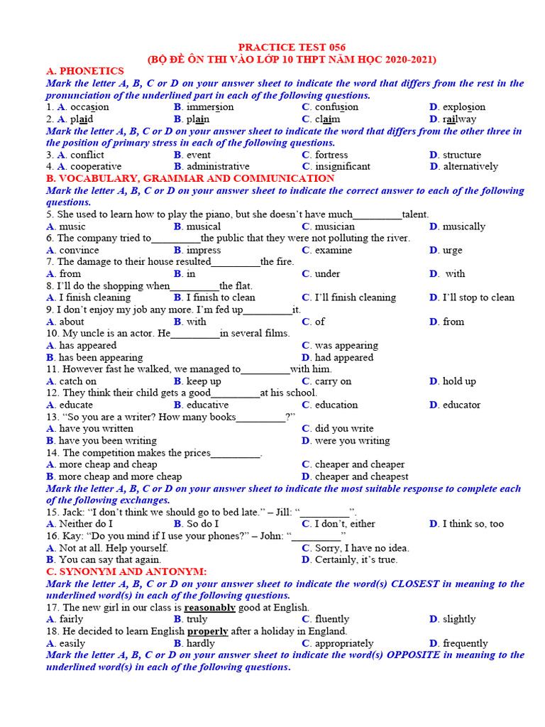 Grade 10 English Practice Test 2020-2021 | PDF | Tsunami | Plate Tectonics
