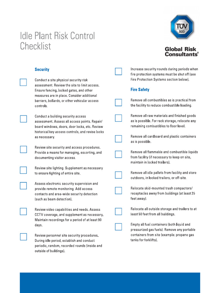 Fire Plant Risk Control Checklist | PDF