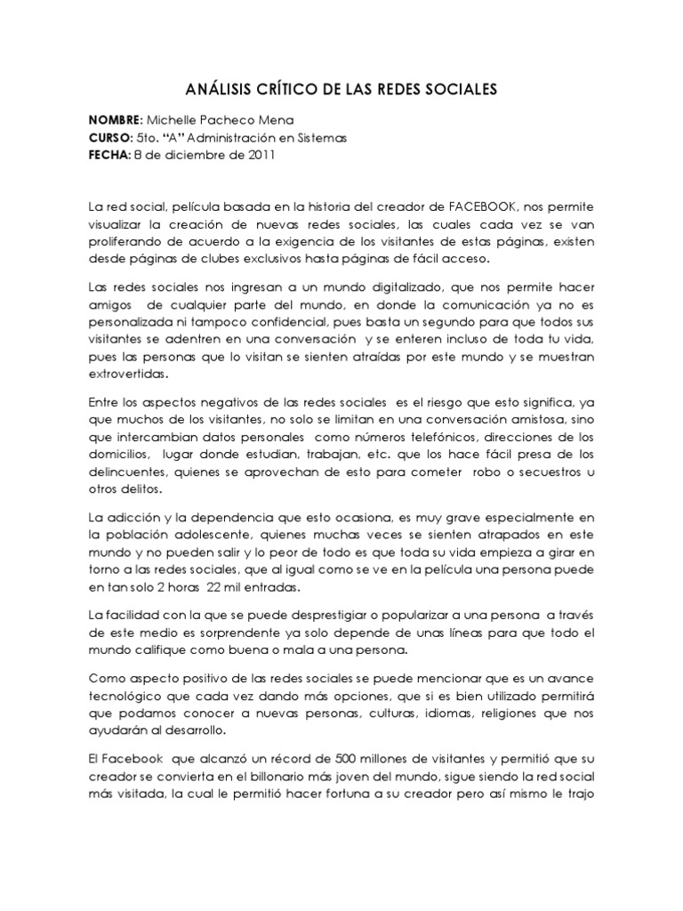 Análisis Crítico de Redes Sociales | PDF | Servicio de redes sociales ...