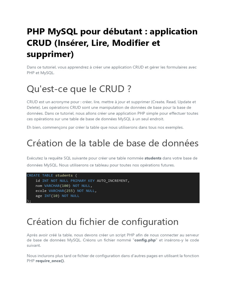 Application CRUD PHP MySQL Débutant | PDF | MySQL | PHP