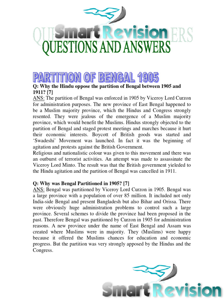 Partition of Bengal 1905 Smartrevision - Com | PDF | Partition Of India ...