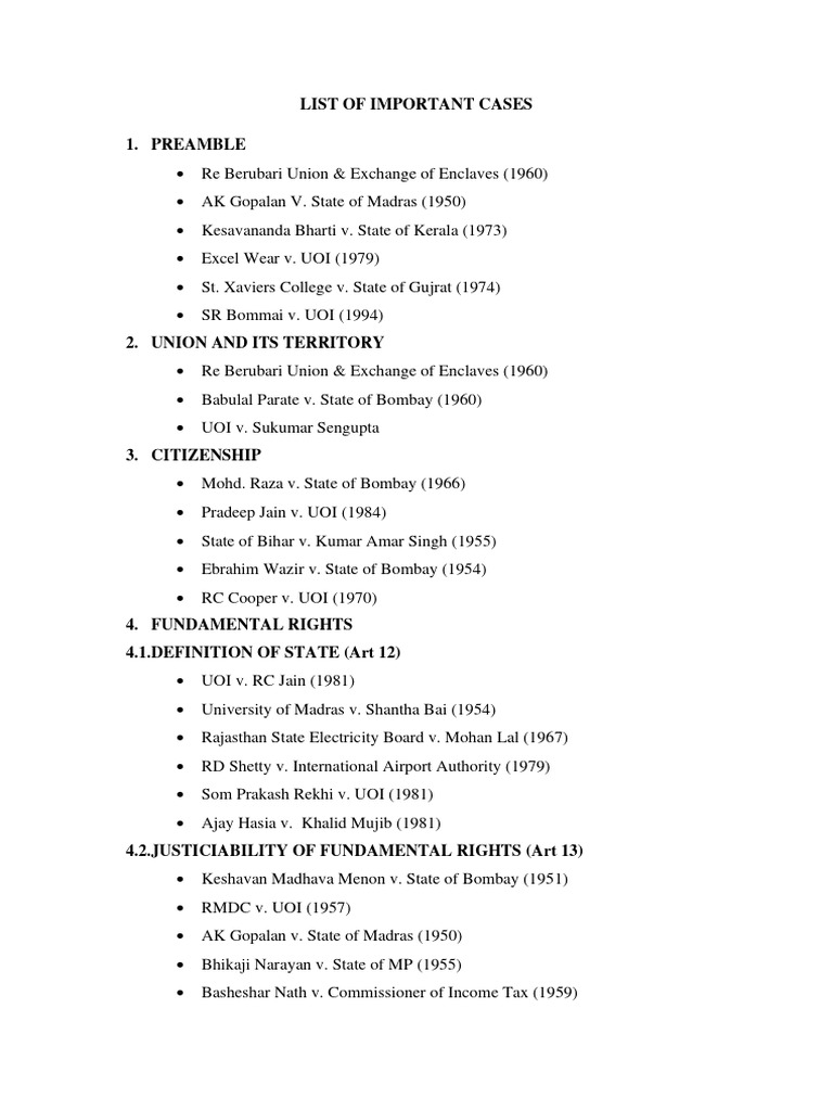 Key Landmark Legal Cases in India | PDF