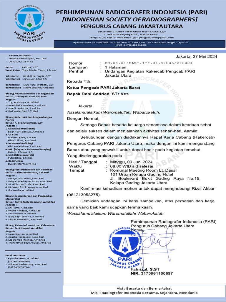 Undangan Rakercab 2024 Pengcab Jakbar | PDF