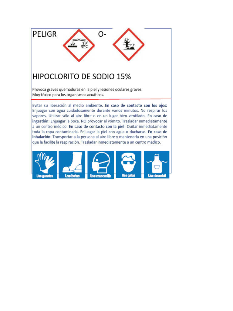 Etiquetas de Seguridad: Hipoclorito de Sodio | PDF