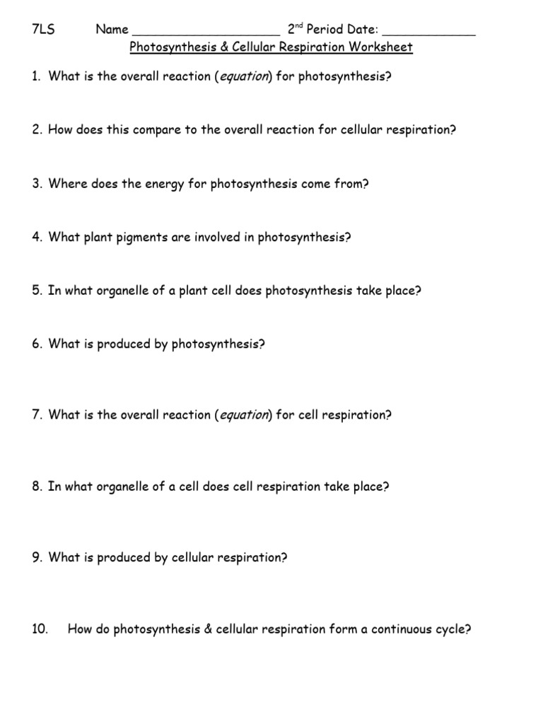 Photosynthesis Cellular Respiration 2 | PDF | Photosynthesis | Cellular ...