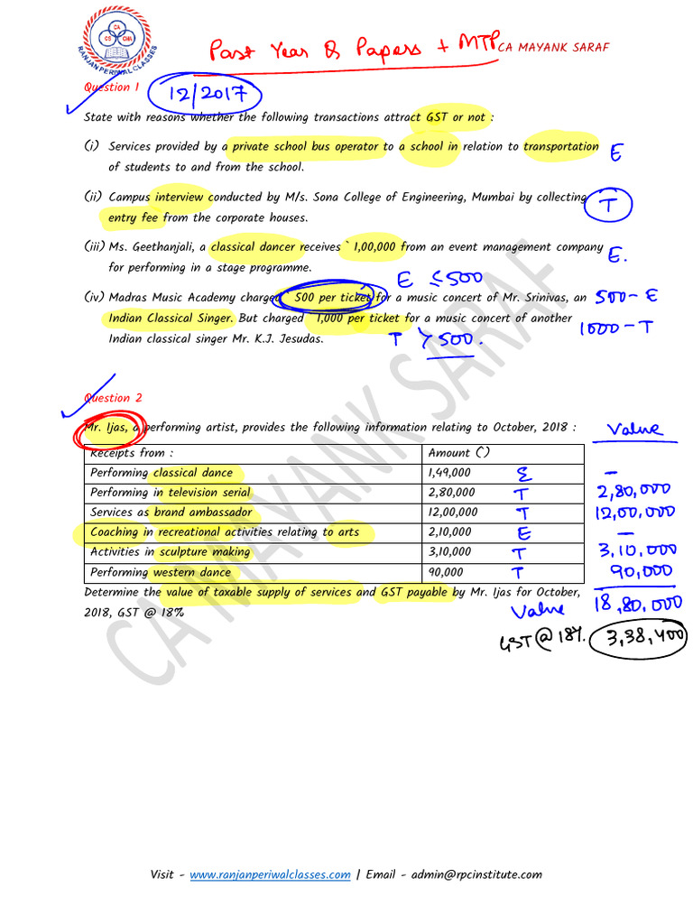 IDT - GST - Past Yr Qsns & Sol | PDF | Value Added Tax | Payments