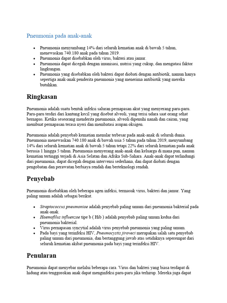 Pencegahan dan Pengobatan Pneumonia Anak | PDF