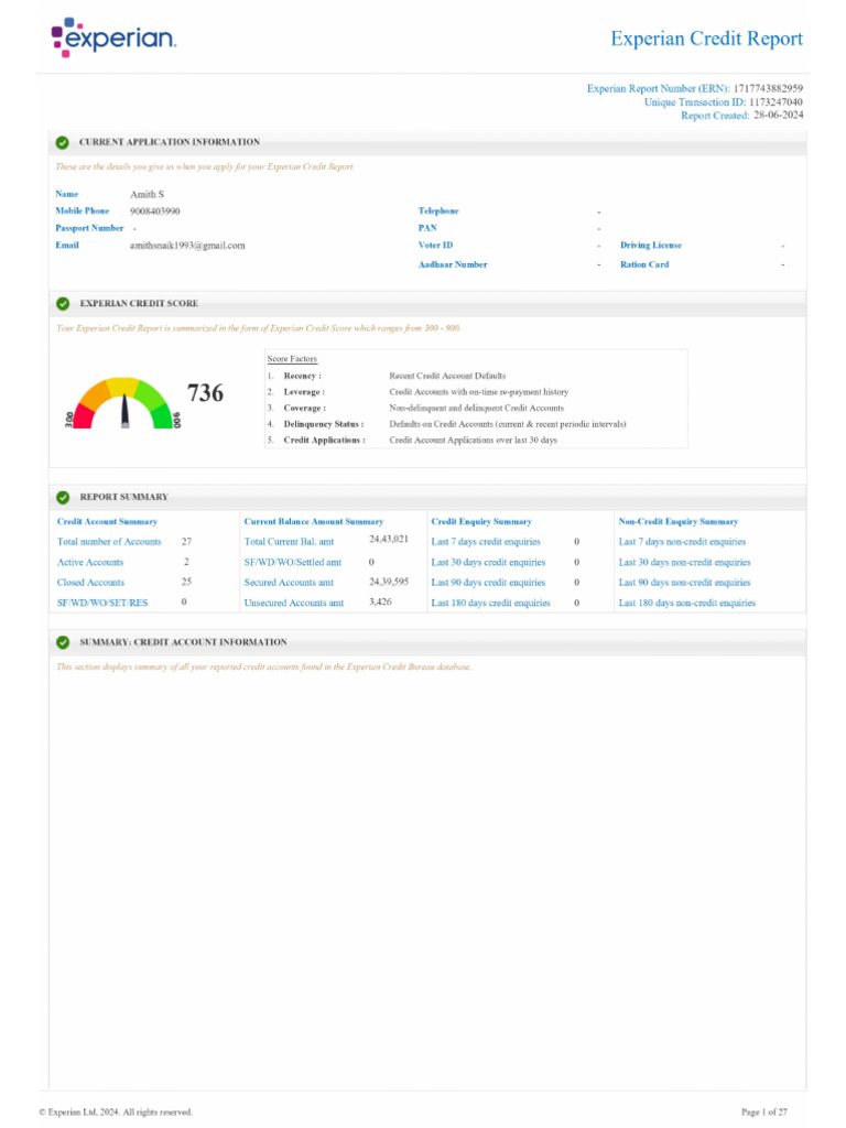 Experian CreditReport 1173247040 1717743884654 | PDF | Credit | Finance ...