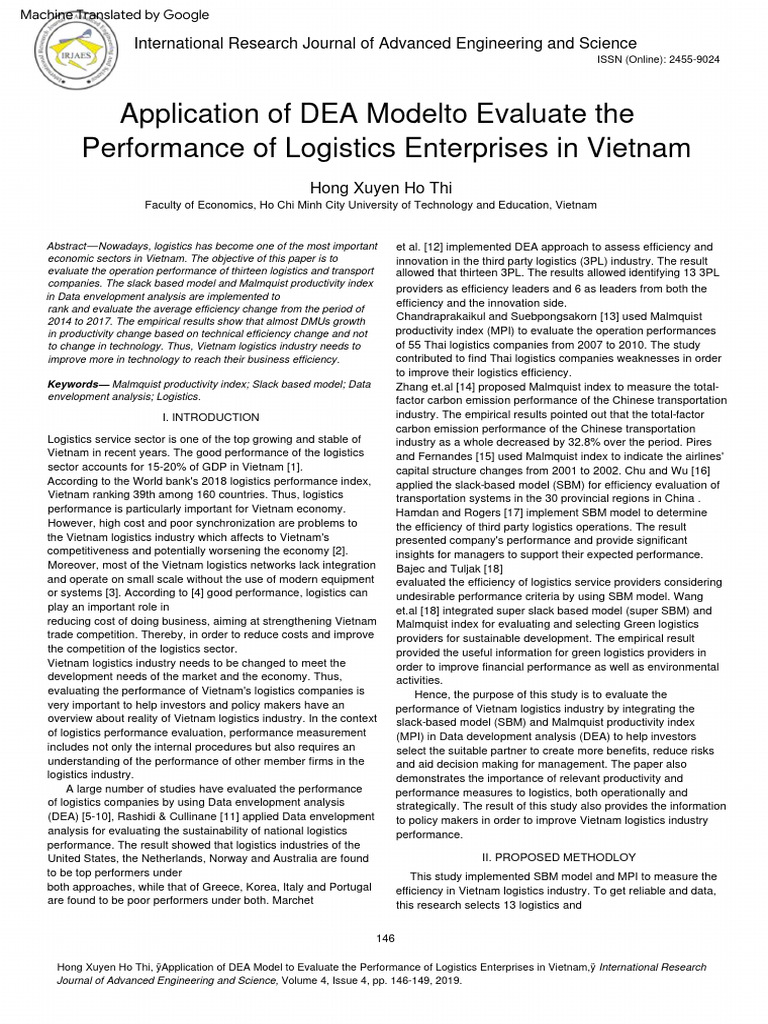 DEA Model for Vietnam Logistics Performance | PDF | Logistics | Vietnam
