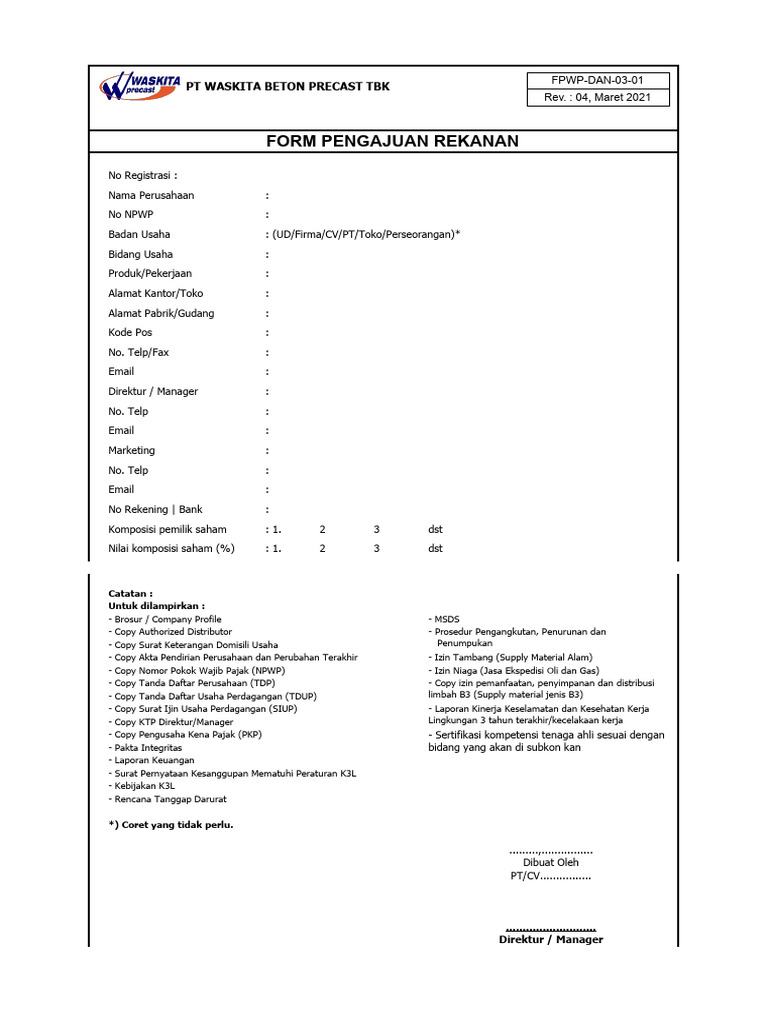 Formulir Pengajuan Rekanan Terbatas | PDF