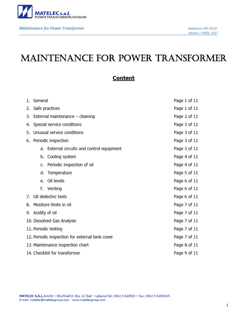 1 - Maintenance For Power Transformer | PDF | Transformer | Corrosion