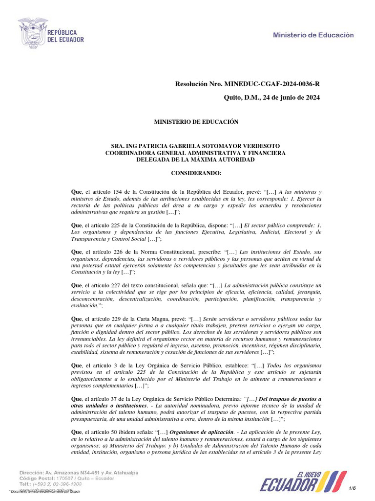 Resolución MINEDUC-CGAF 2024-0036-R | PDF | Gobierno | Ciencias Políticas