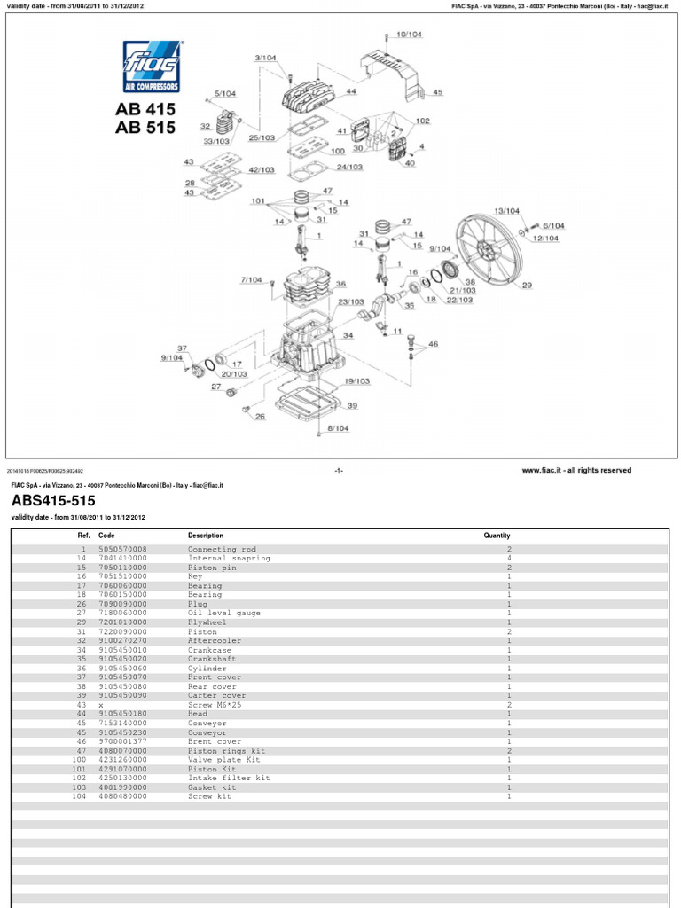 Parts List for 415 515 Area Code | PDF | Piston | Engines