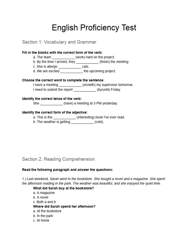 English proficiency test pdf
