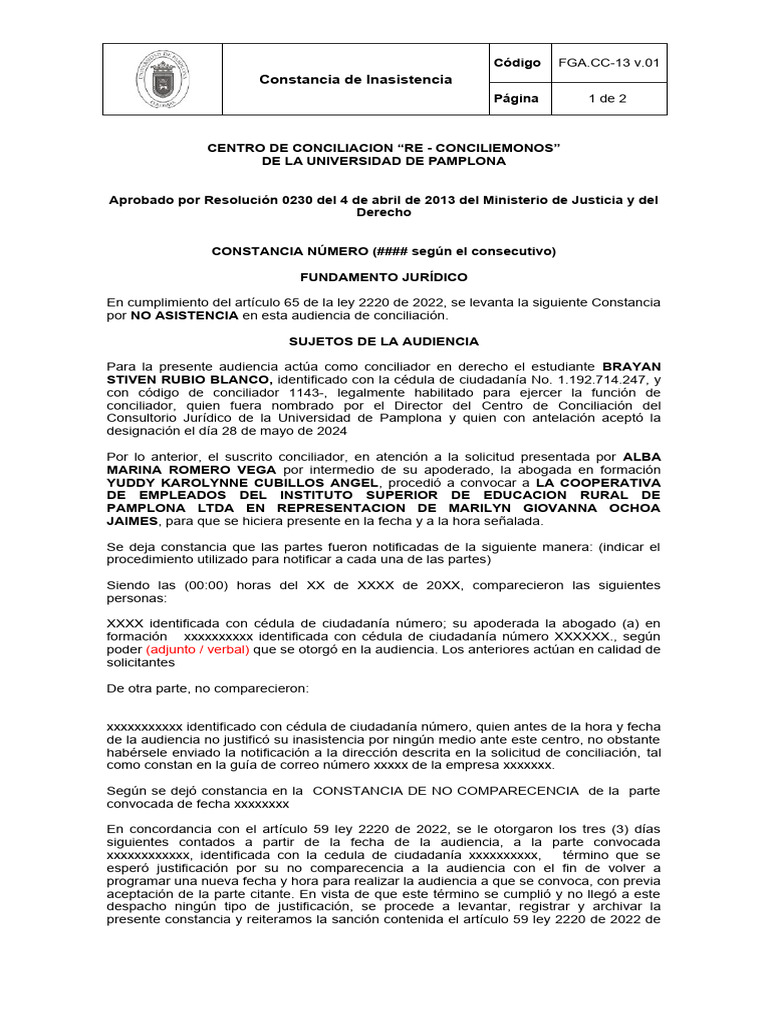 Fga - CC - 13 - Constancia - Inasisten v01 | PDF | Documento de ...