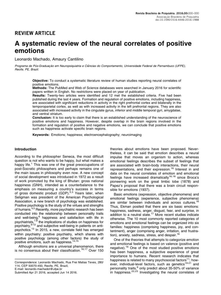 A Systematic Review of The Neural Correlates of Positive Emotions | PDF ...