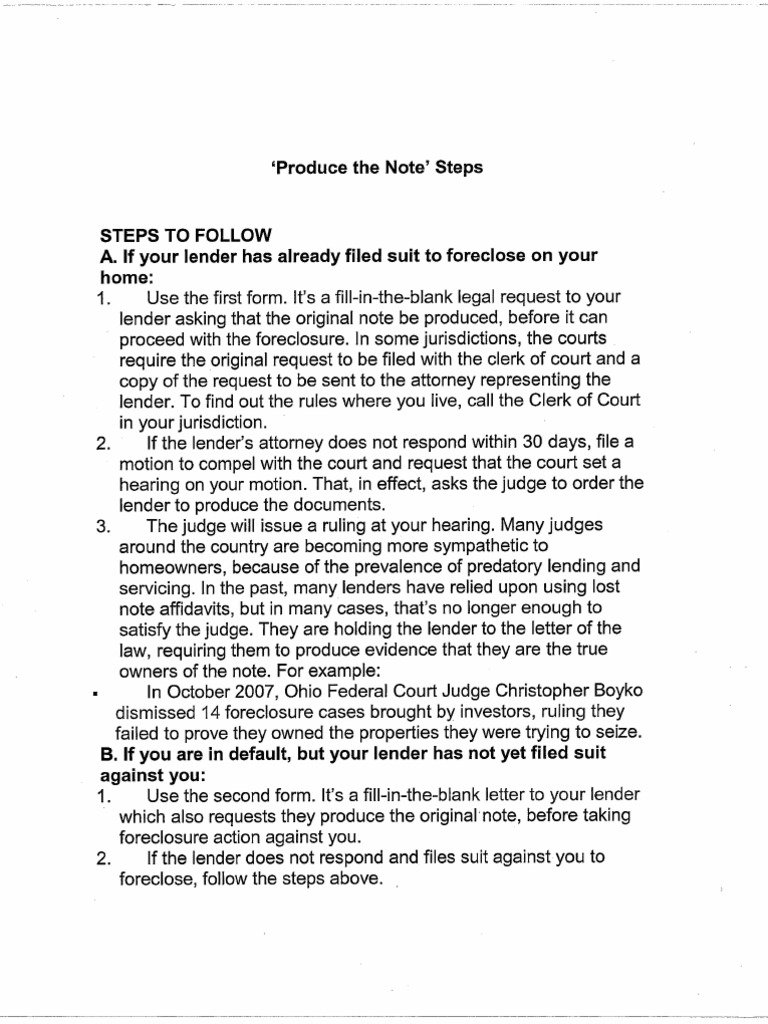 Produce the Note Instructions