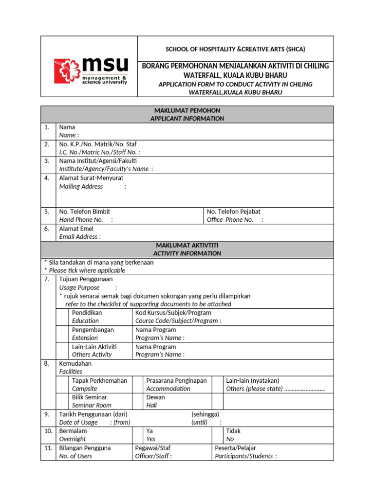 Chiling Waterfall Activity Application Form | PDF | Career & Growth