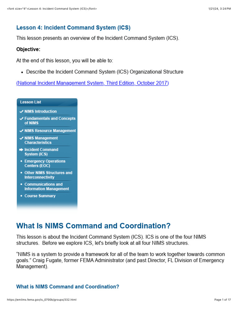 Lesson 4 NIMS | Download Free PDF | Incident Command System | Staff ...