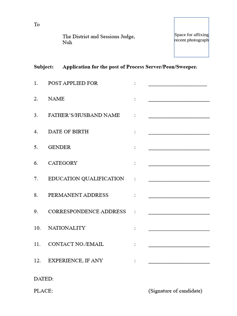 Nuh District Court Job Application Form | PDF | Business