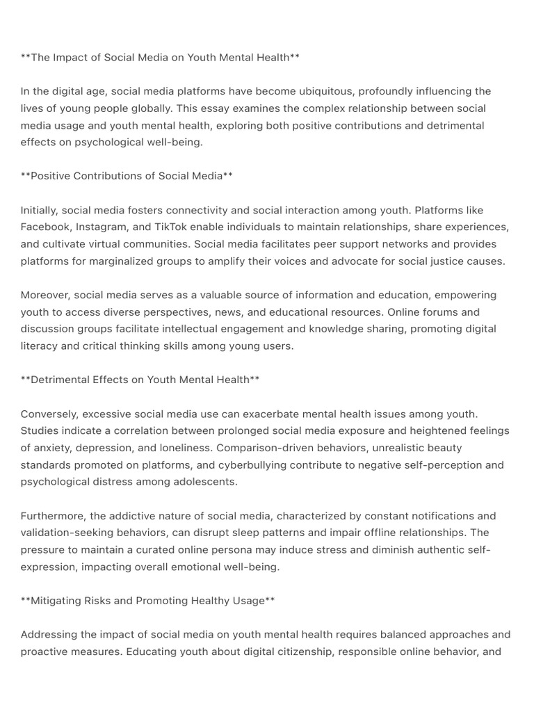 Social Media's Impact on Youth Mental Health | PDF | Social Media ...