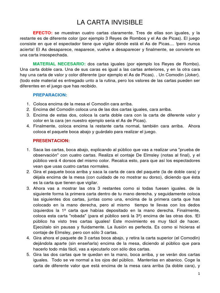 Efecto de la Carta Invisible en Magia | PDF | Mano