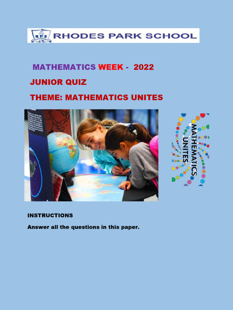 Mathematics Week Junior Quiz | PDF | Teaching Methods & Materials