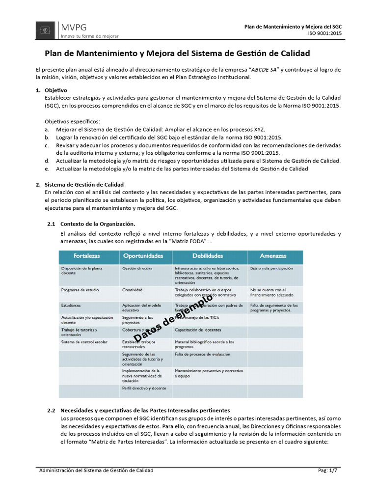 Mantenimiento y Mejora SGC ISO 9001:2015 | PDF | Sistema de manejo de ...
