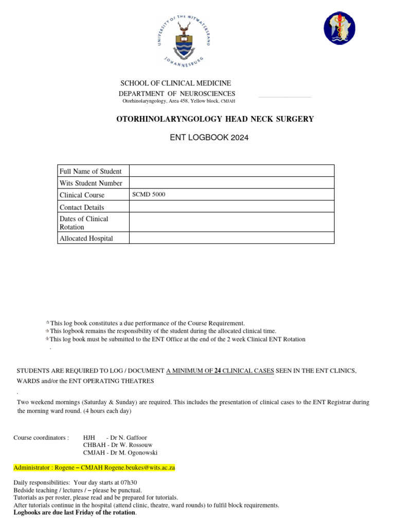 ENT Logbook for Clinical Rotation 2024 | PDF | Medical Specialties ...