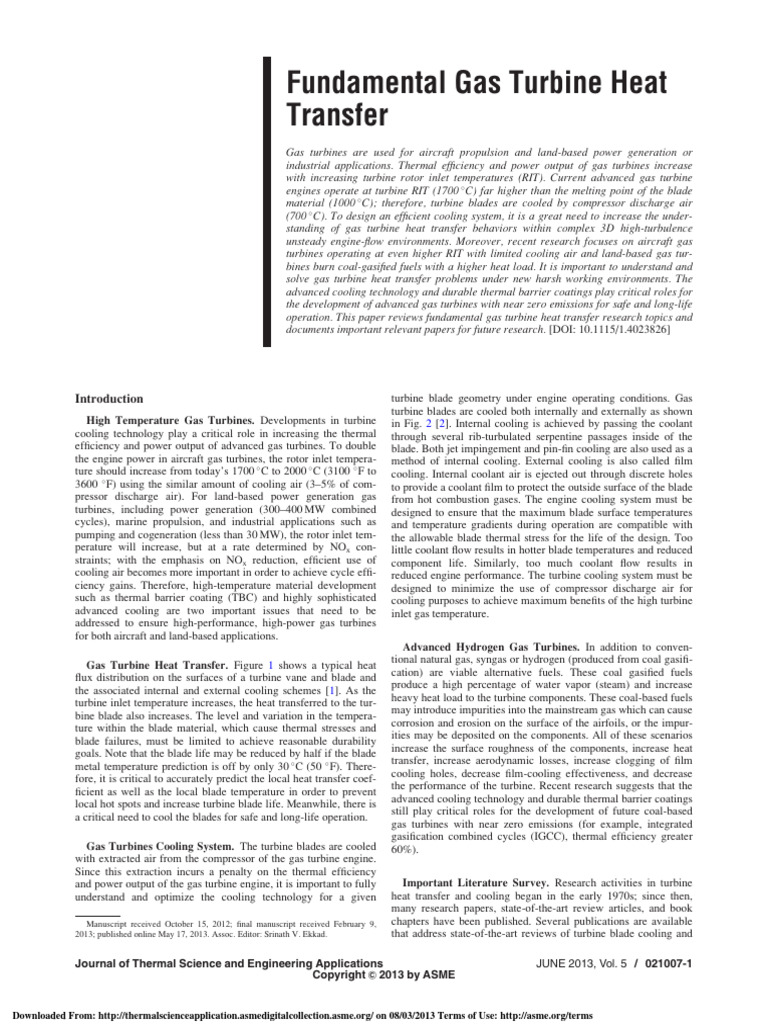 2013 - Fundamental Gas Turbine Heat | PDF | Turbine | Heat Transfer