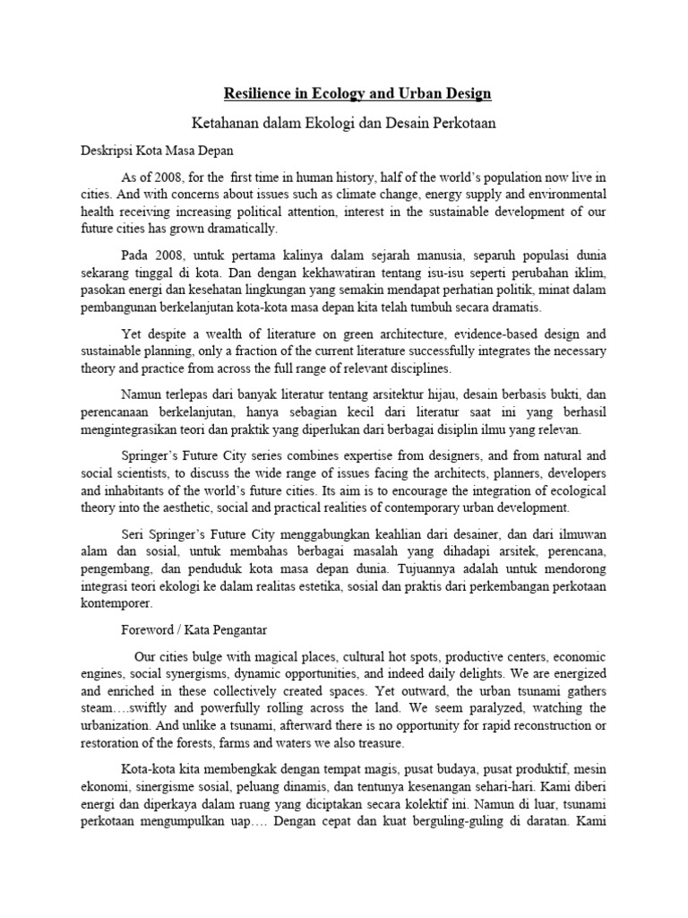 Jurnal Translate Resilience in Ecology and Urban Design | PDF