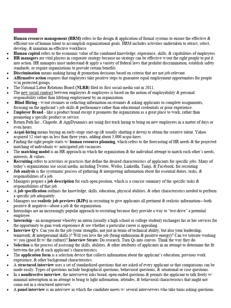 Chapter 12 Human Resource Management Notes Pdf Performance