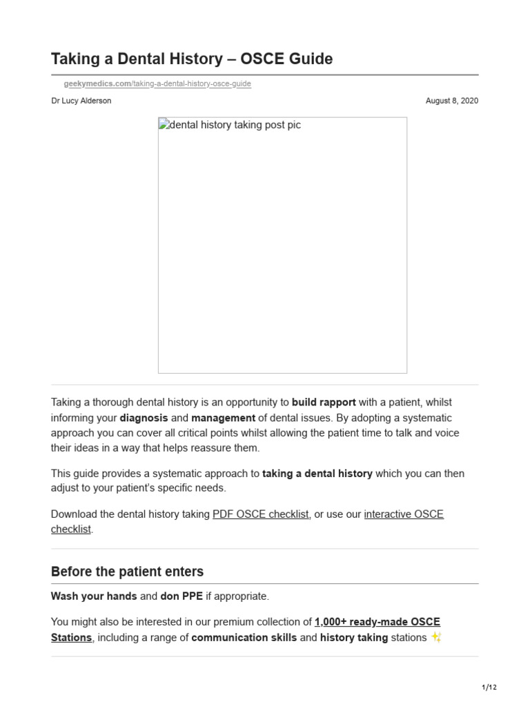 Taking A Dental History OSCE Guide | PDF | Oral Hygiene | Health Sciences
