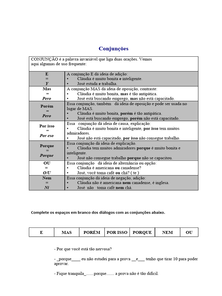 Conjunções: Uso e Exemplos Práticos | PDF | Artes Linguísticas e Disciplina