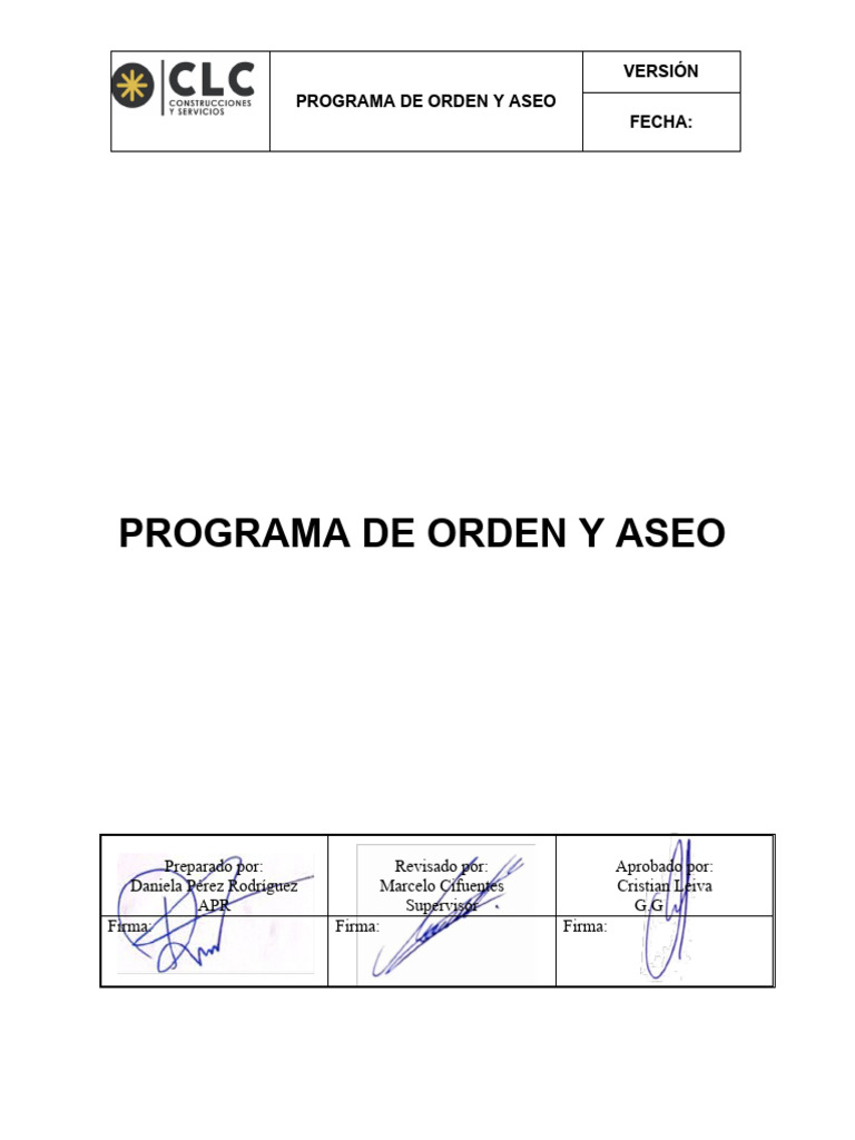 Programa de Orden y Aseo en CLC spa | PDF | Residuos | Higiene