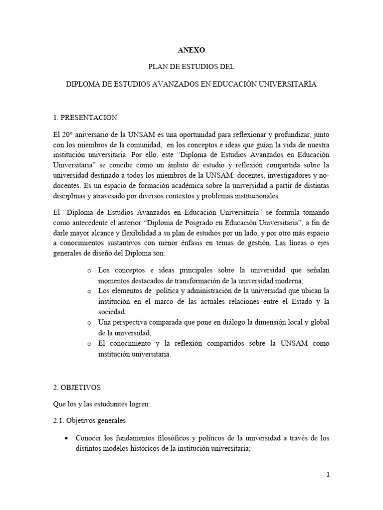 Diploma Superior en Educación Universitaria | PDF | Plan de estudios ...